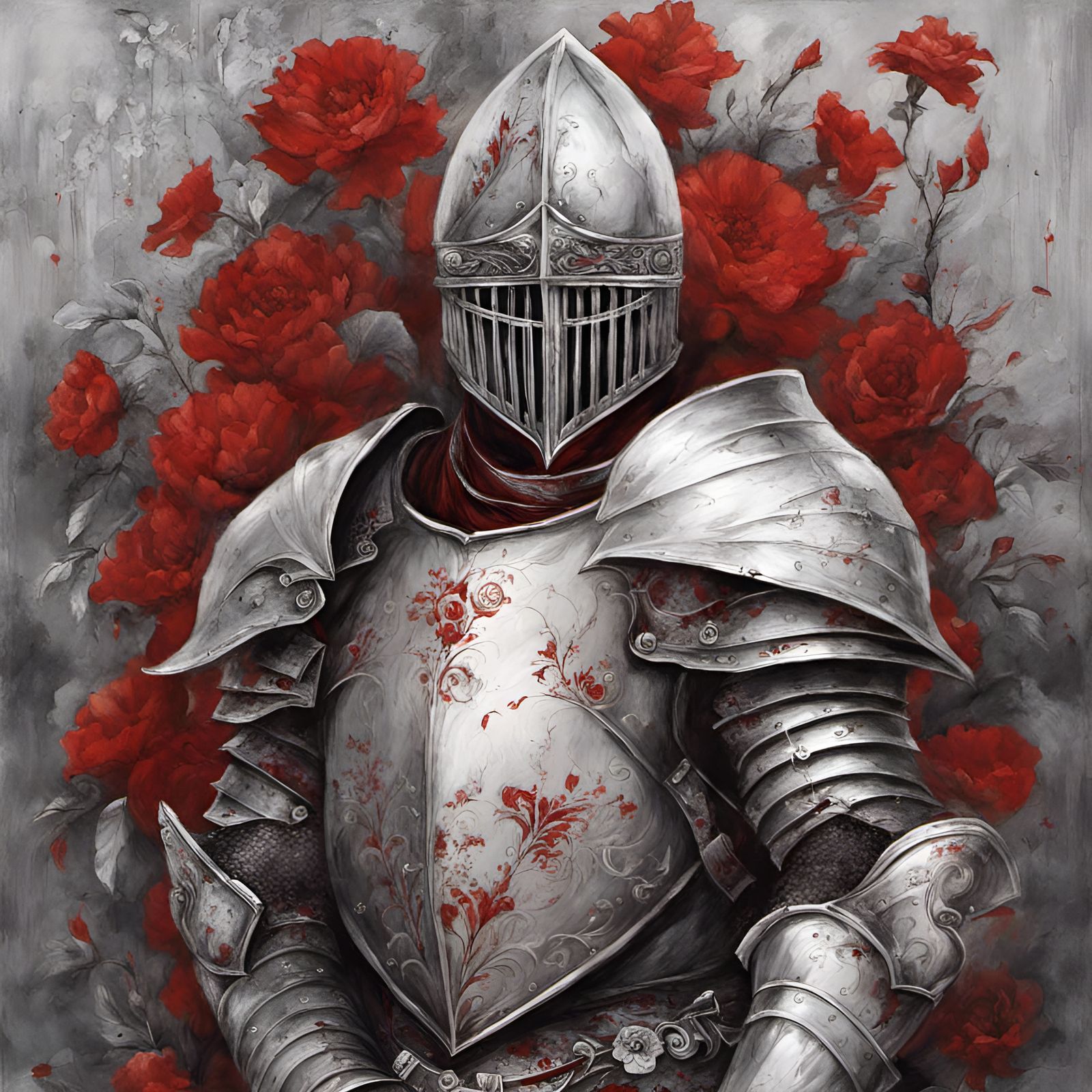 Floral Knight in Silver, Fantasy Art Style
