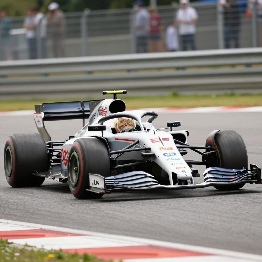 Cat Races Formula One Car in Thrilling Speed