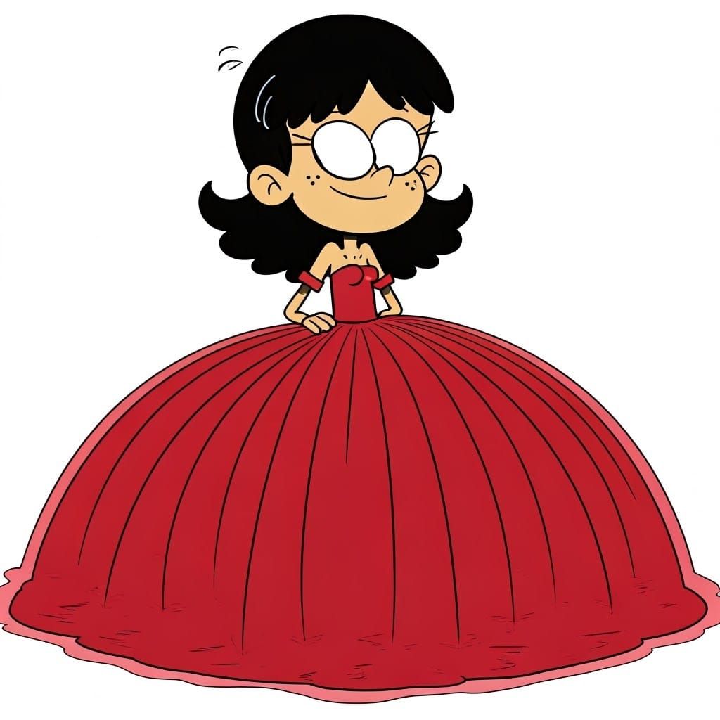 The Loud House cartoon style: Stella Zhau wearing a long red...