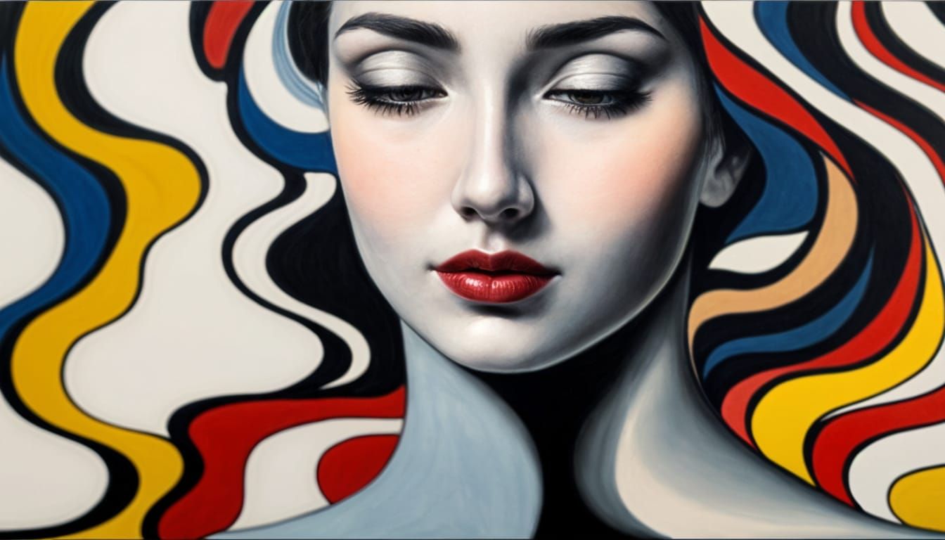 Surreal Woman's Face Melts into Abstract Pattern