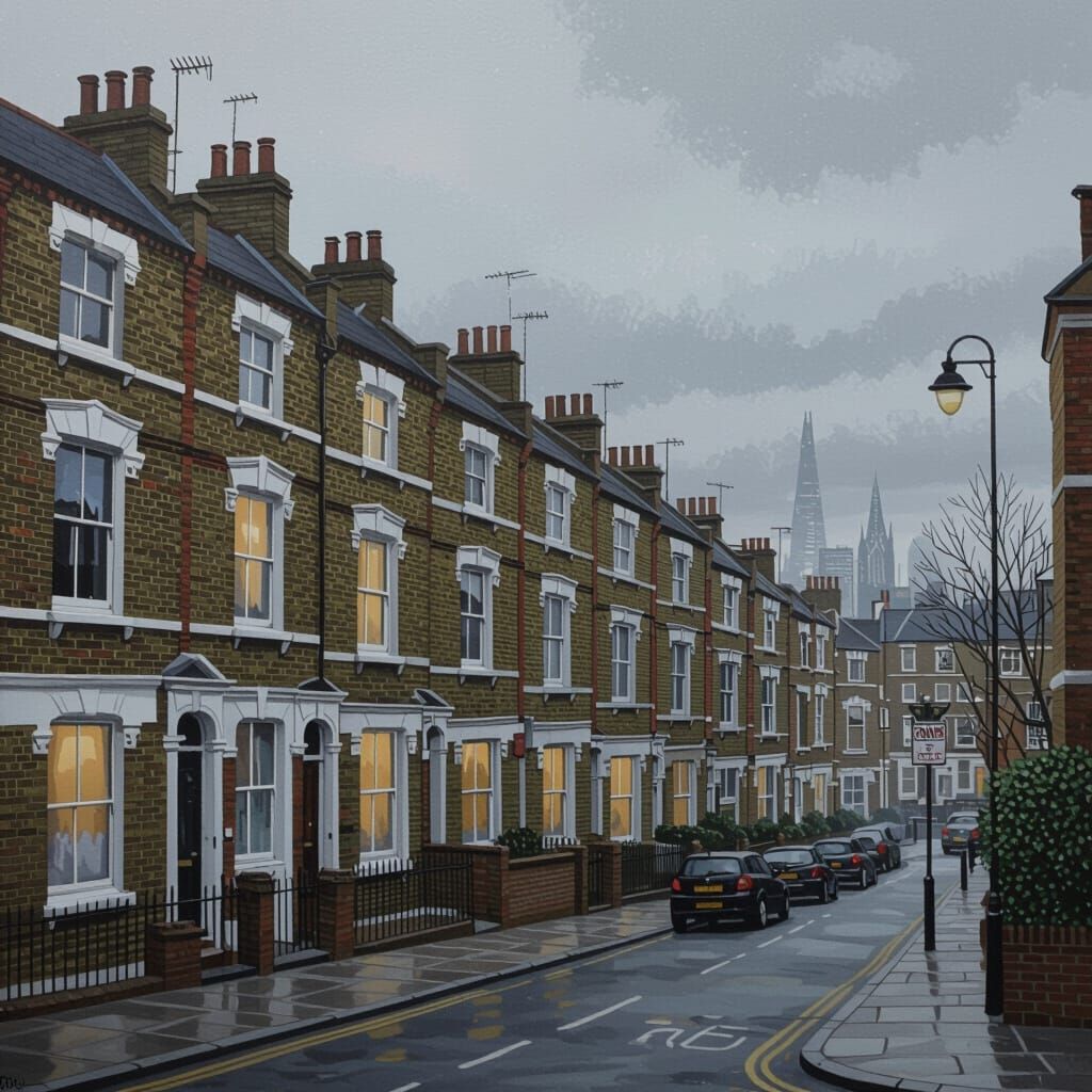 London Terraced Homes in Realistic Urban Landscape