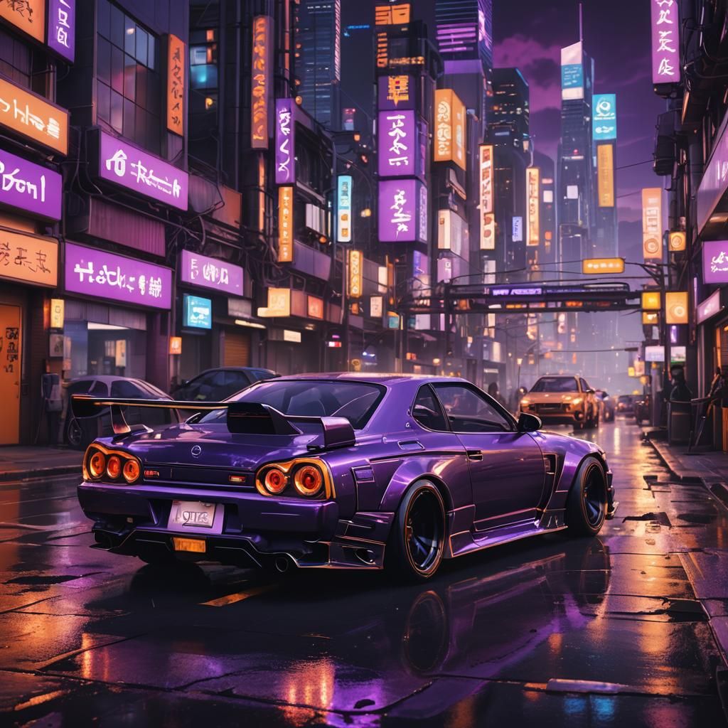 Nissan Skyline in Cyberpunk Metropolis: Digital Art