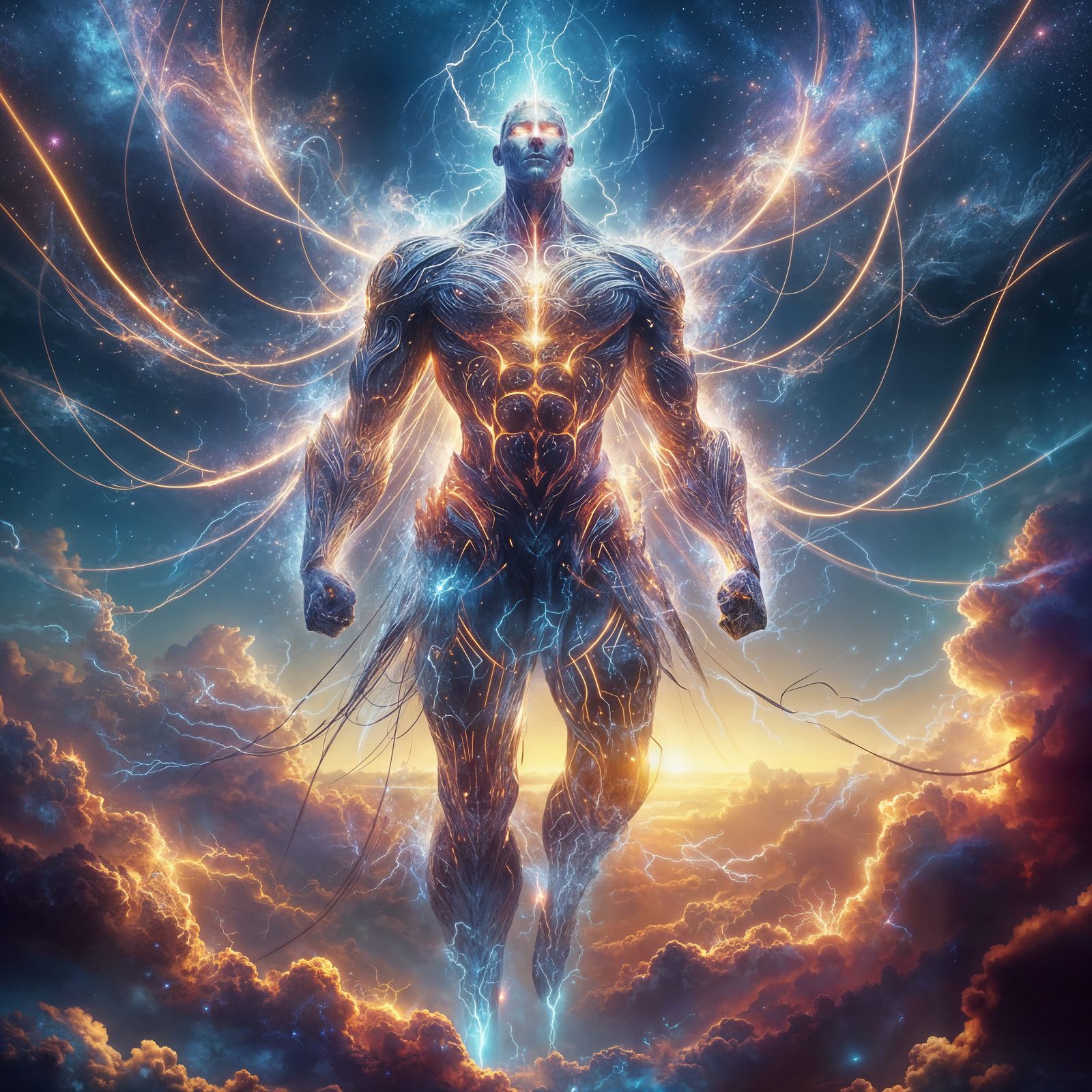 Hopeful Warrior Floating Amidst Lightning Storm