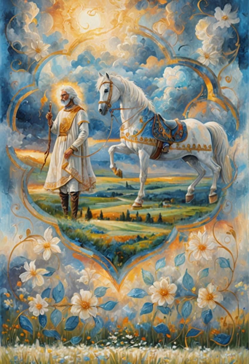 Heavenly Blue Man and White Horse Painting