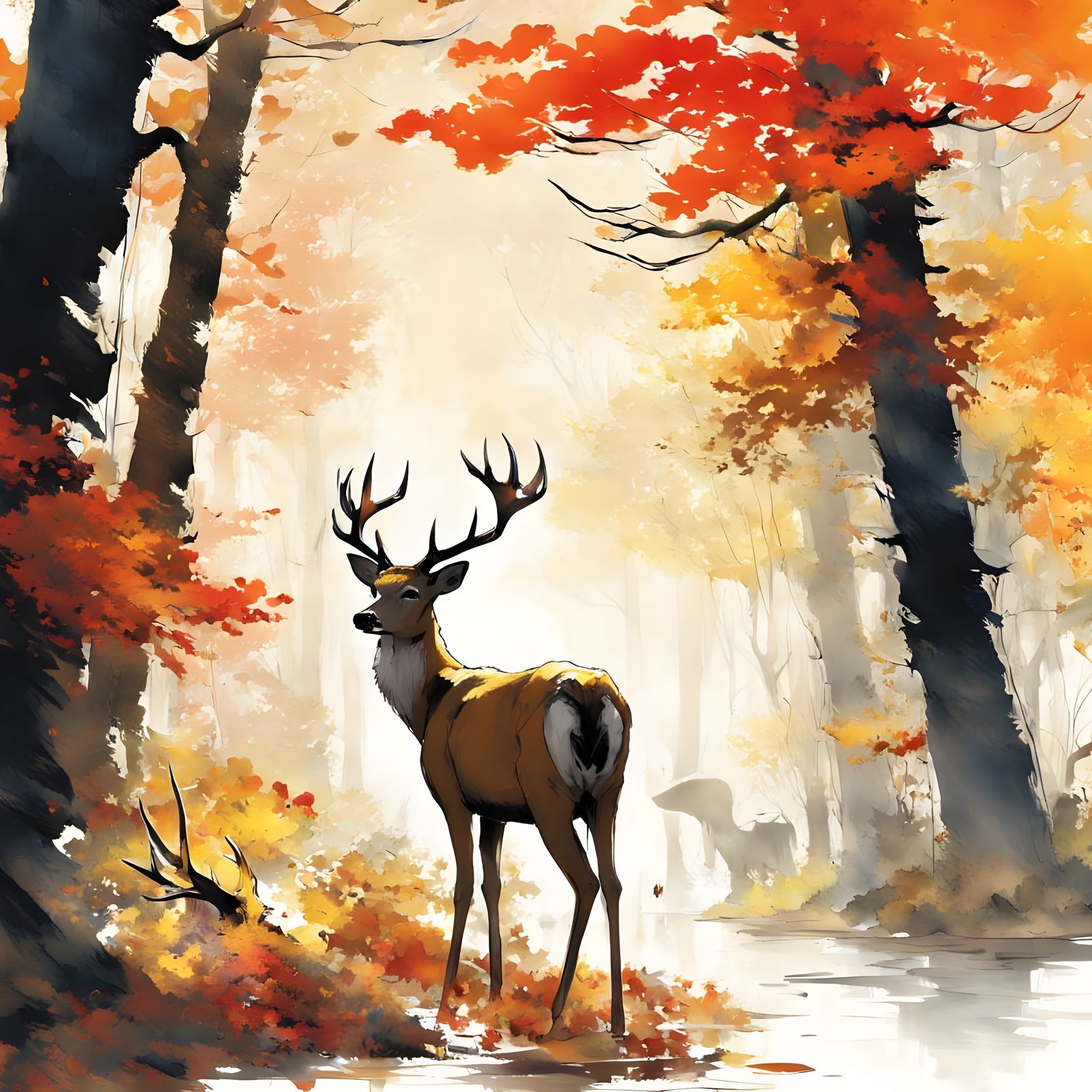 Surreal Autumn Deer in Vibrant Forest