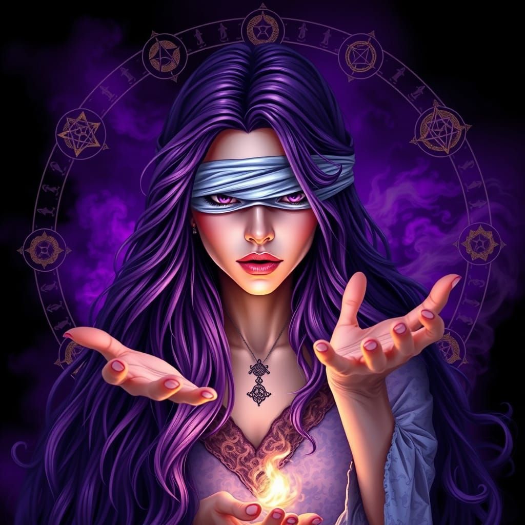 Mystical Purple Wizard Casts Ancient Spell