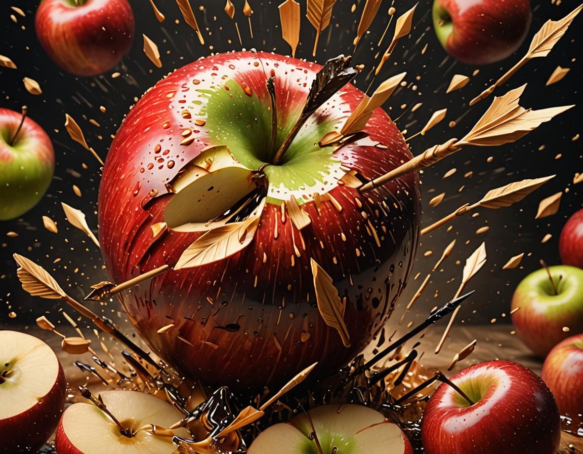 Arrows cutting its way through the apple