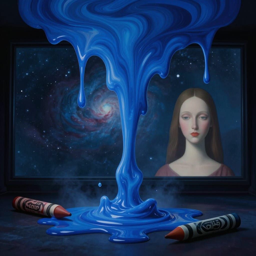 Surreal Melting Crayons Pour Down Screen in Blue Hues