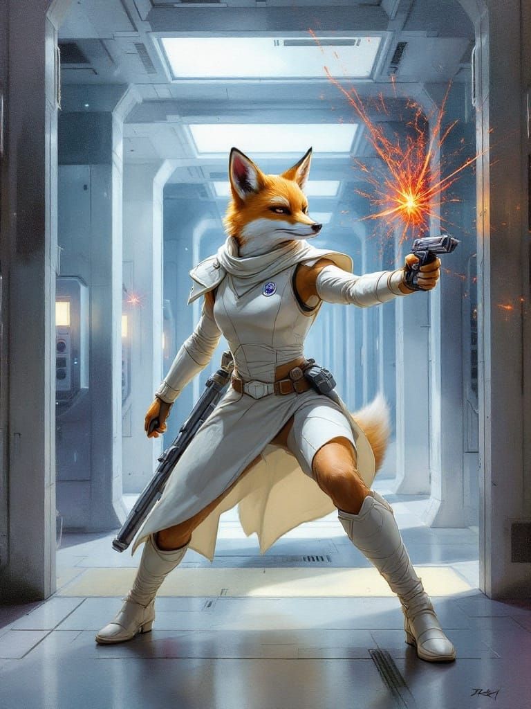 Futuristic Fox Warrior in Cyberpunk Chic