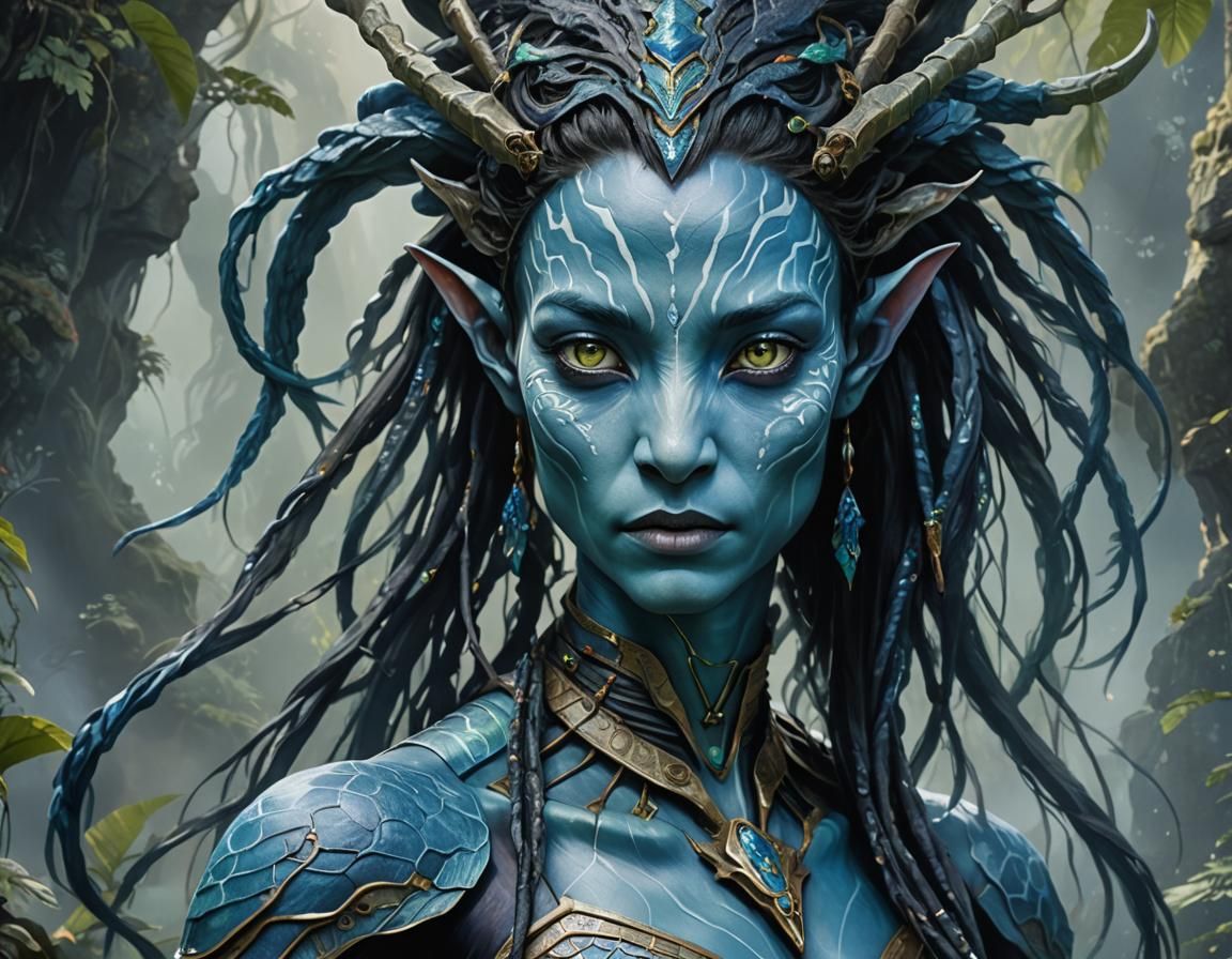 Cinematic Avatar Female with Ikran Underwater Oil Painting