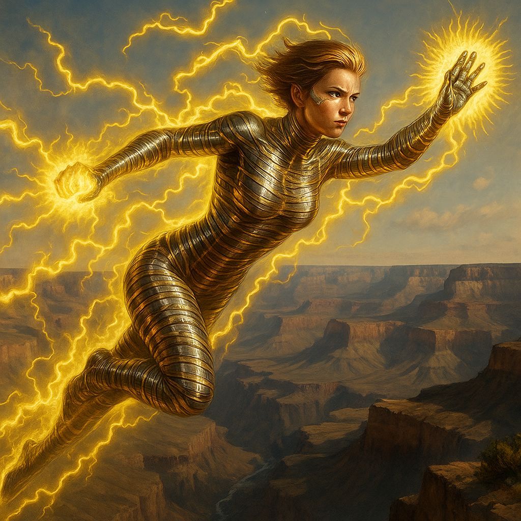 Electric Woman Soars Above Grand Canyon
