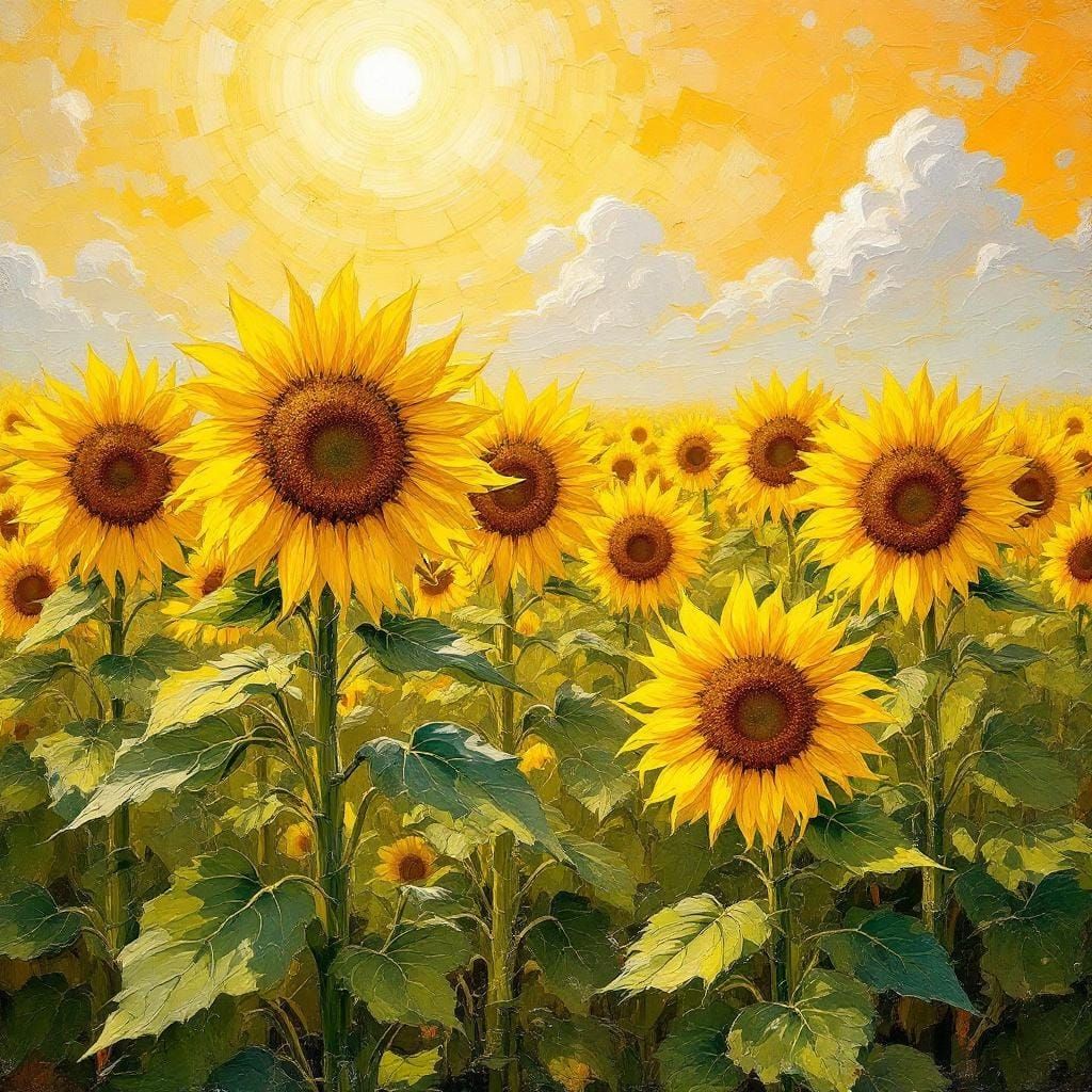 Sunflowers in Expressionist Impasto-Encaustic Style