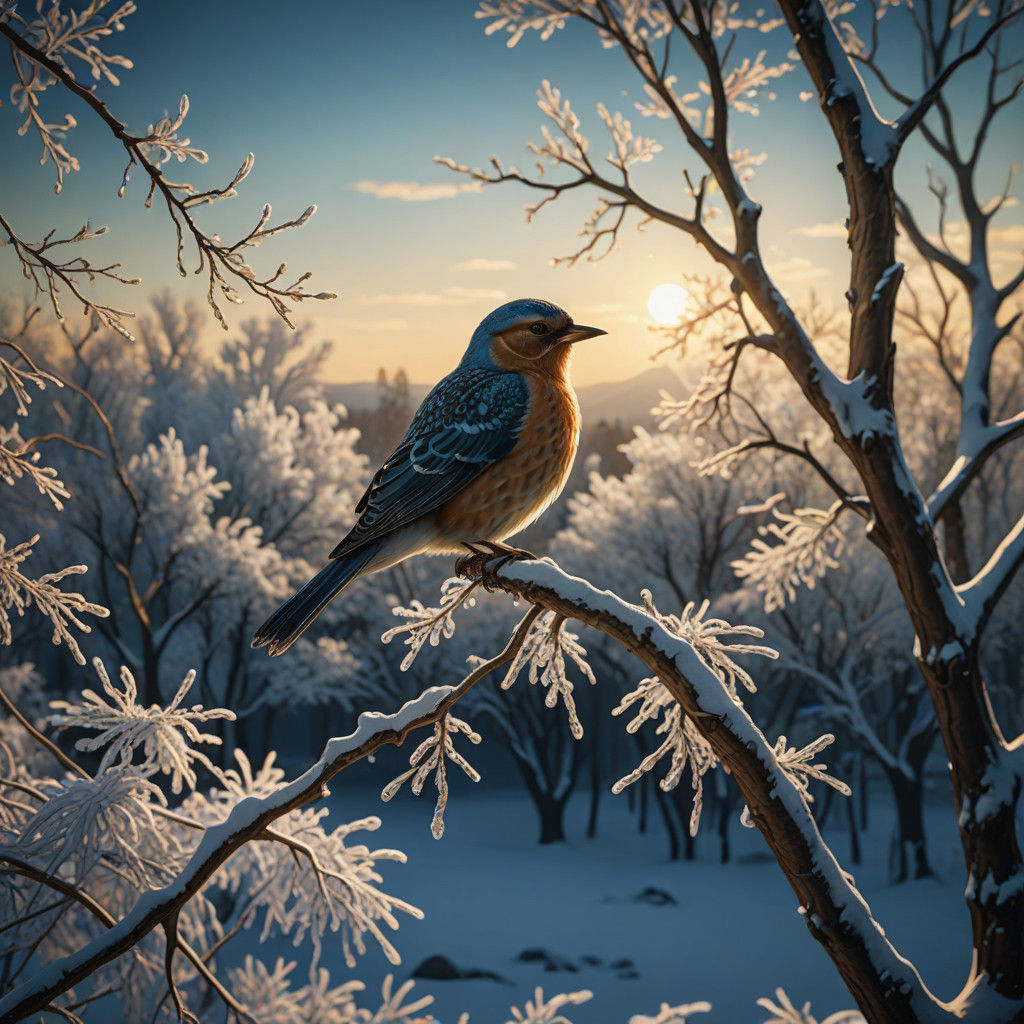 Surreal Winter Tree Scene in Klimt-Inspired Digital Style