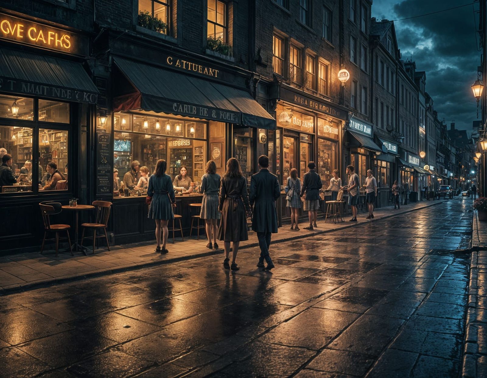 Late Night Cafe Scene in England