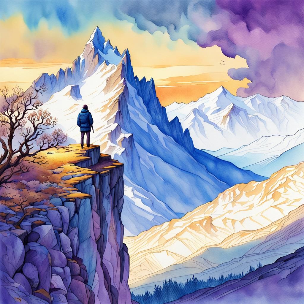 Pyrenees Mountains Landscape with Watercolor Filter