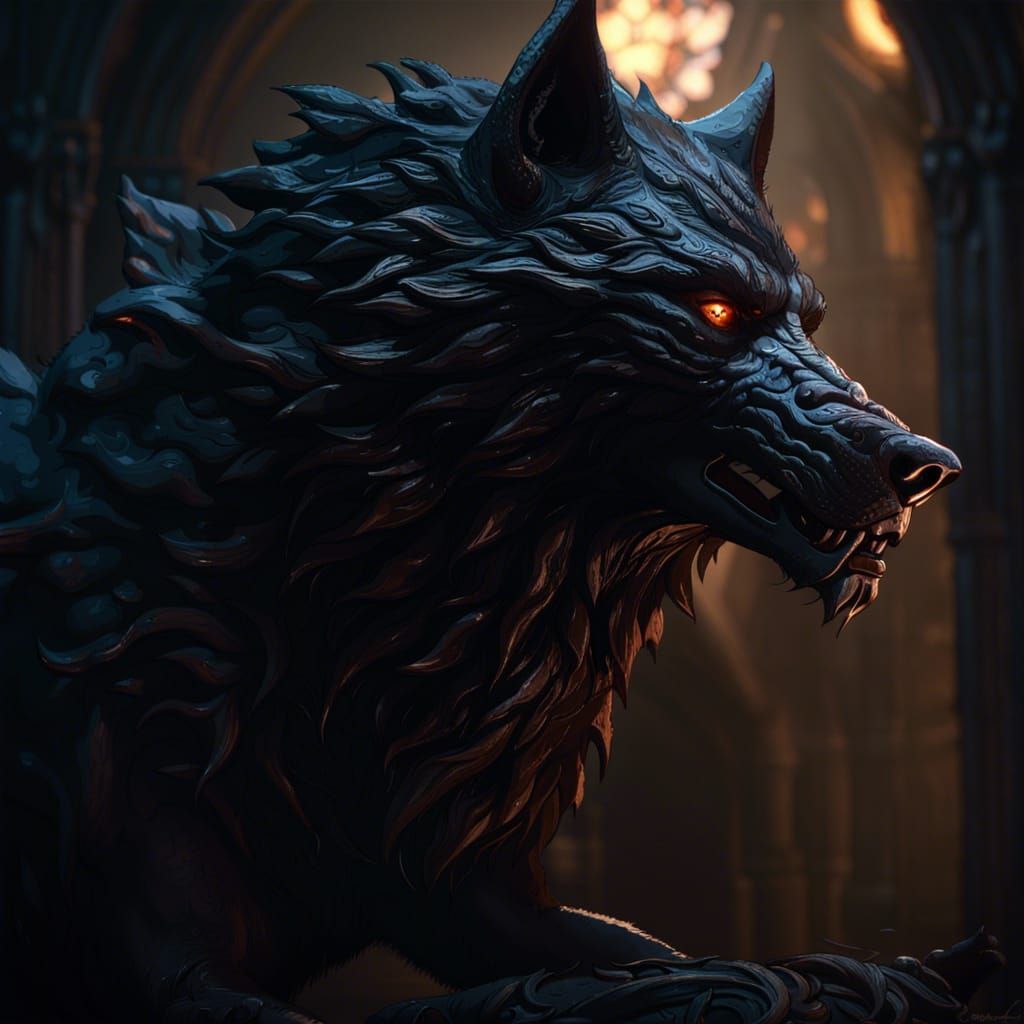 Hyperdetailed Shadow Wolf in Dark Fantasy Style