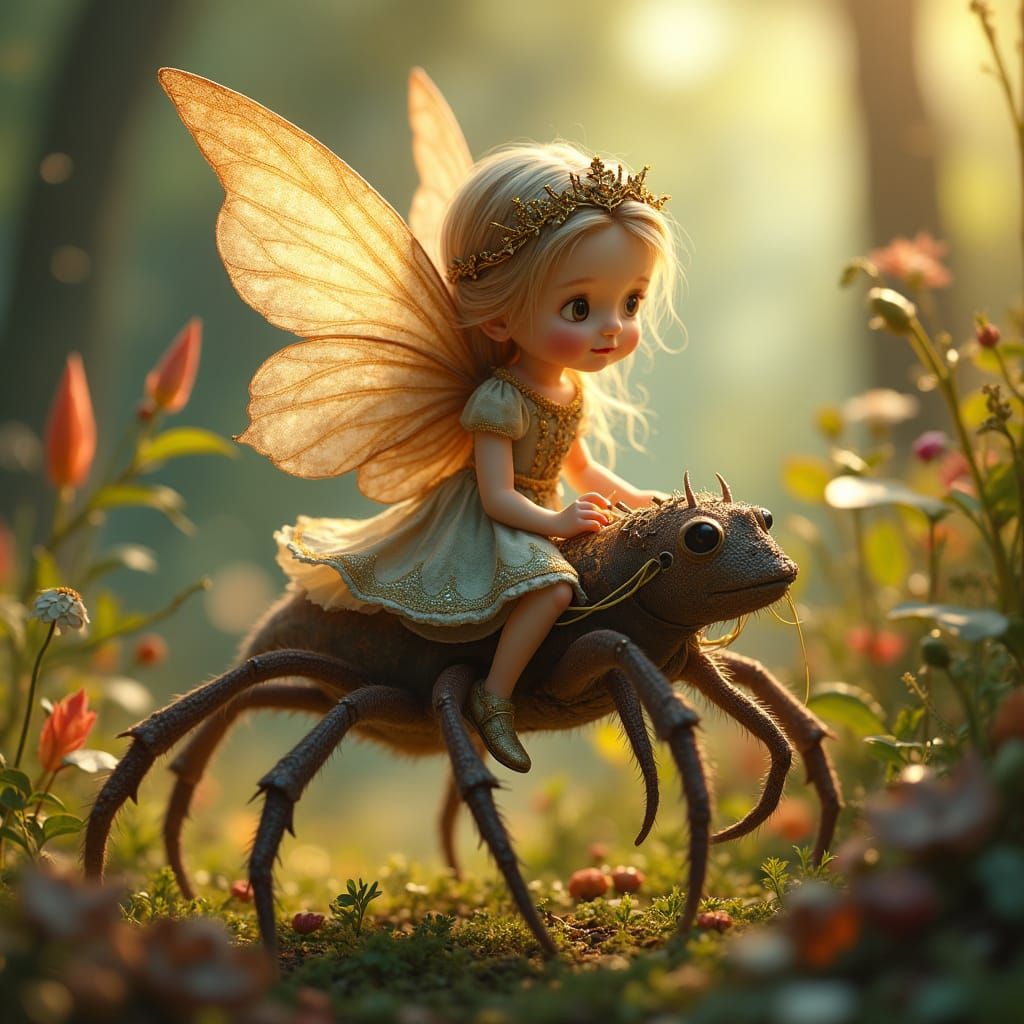 Fairy Princess Rides Her Majestic Spider through Enchanted F...