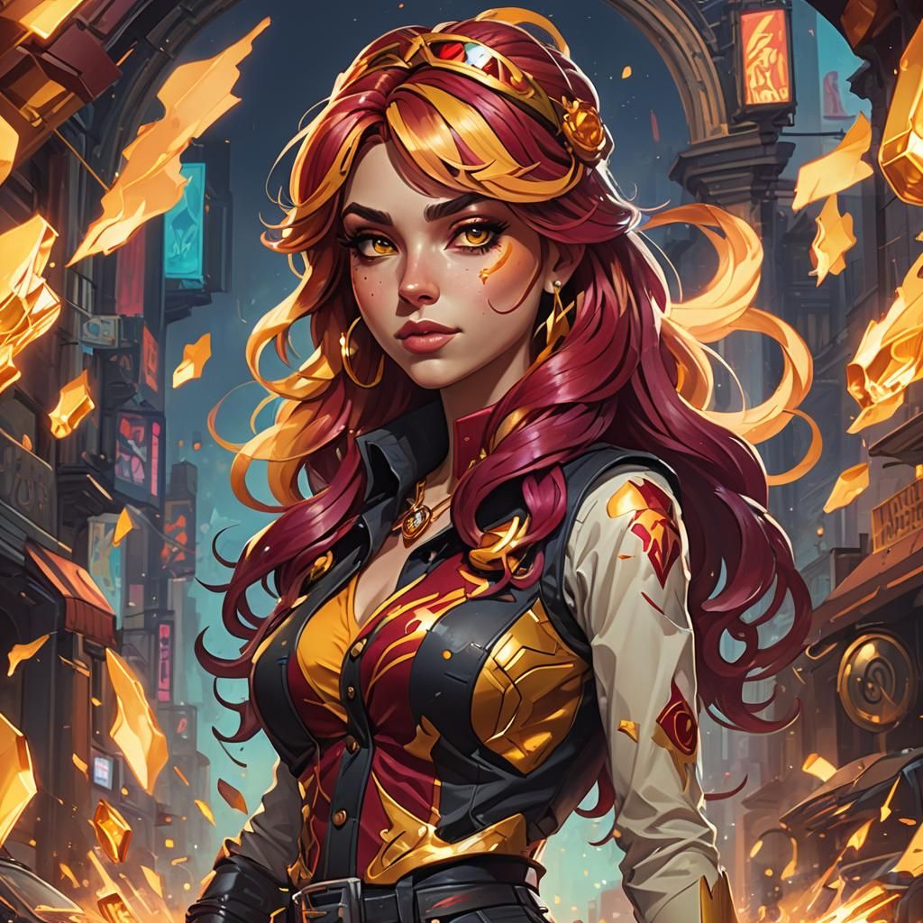 Sunset Shimmer as Gangster in Digital Art Style