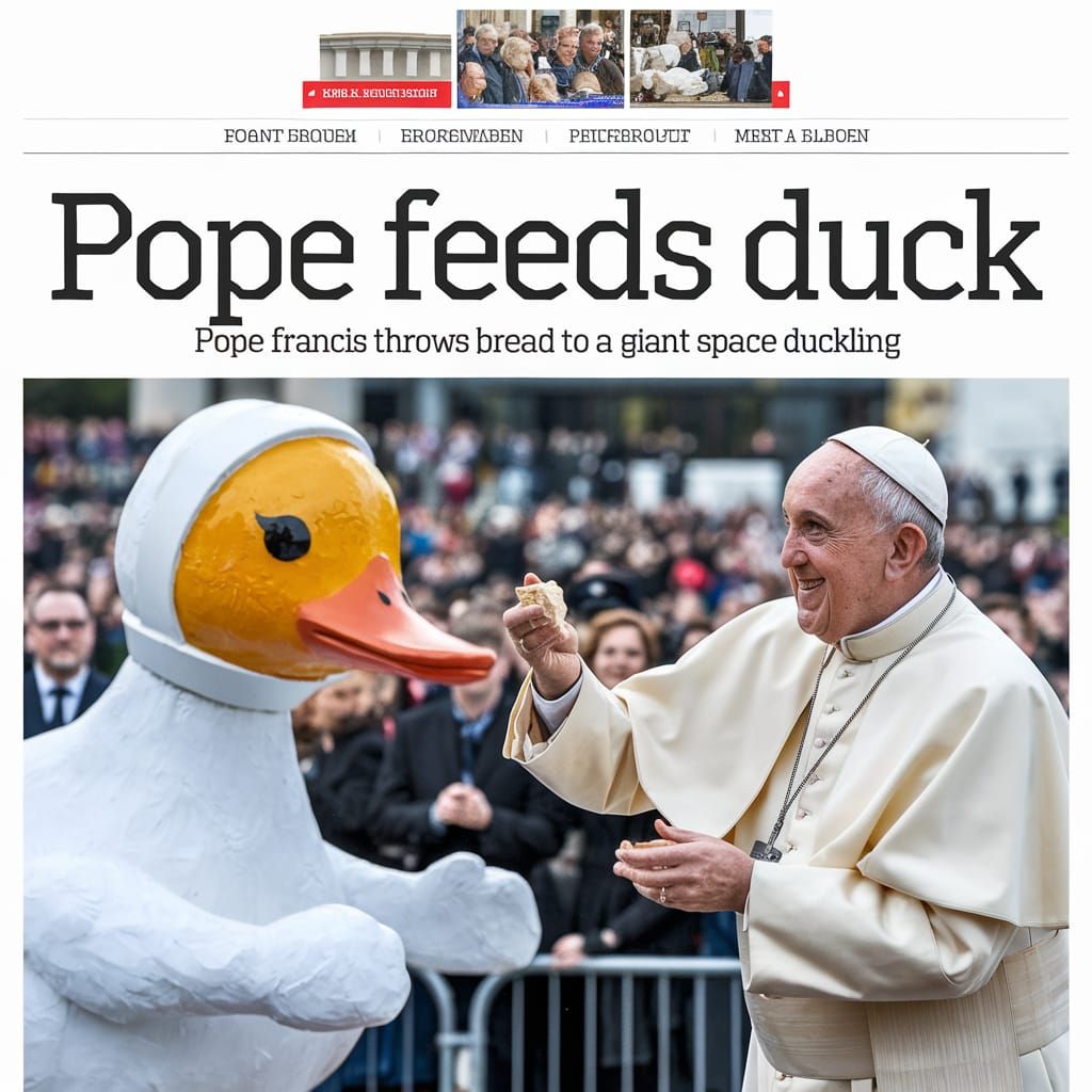 Pope Feeds Giant Space Duckling: Newspaper Headline