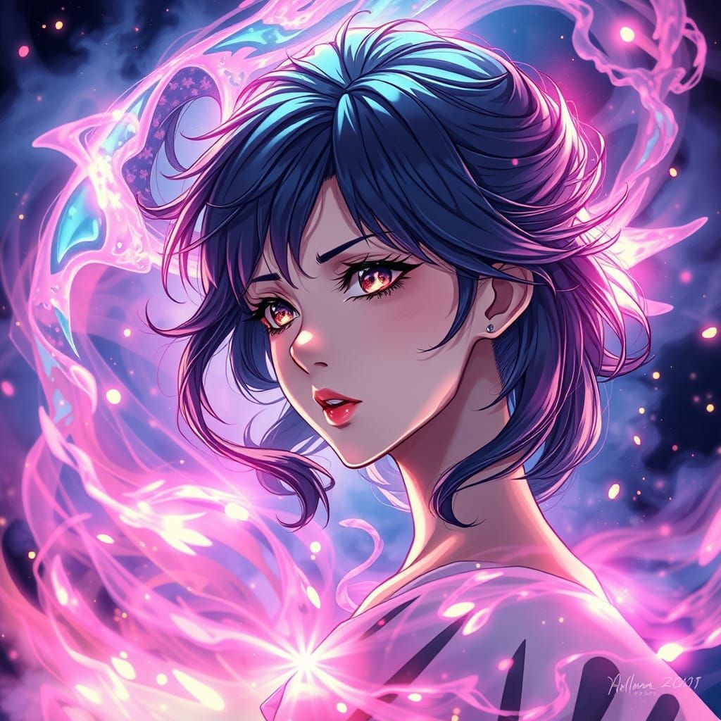Ethereal Goddess Radiates Intense Love in Vibrant Anime-Insp...
