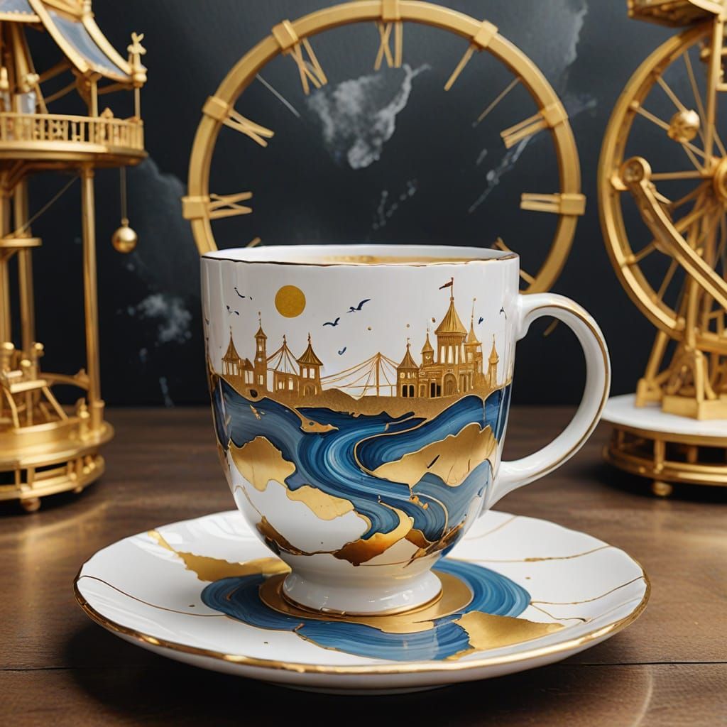 Kintsugi Teacup Amusement Park in Photorealistic Style