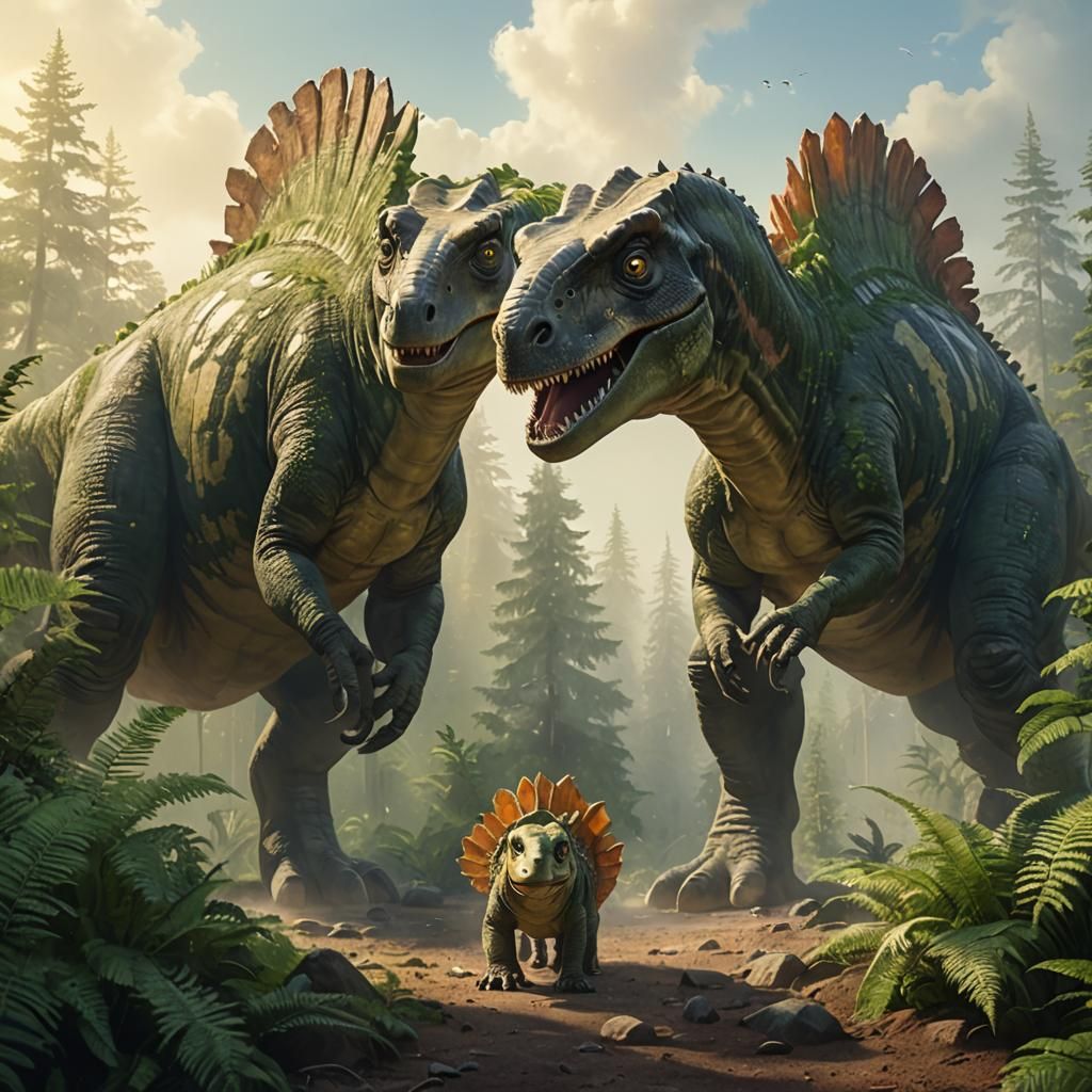 Proud Spinosaurs Parents with their Little One ❣️🦕