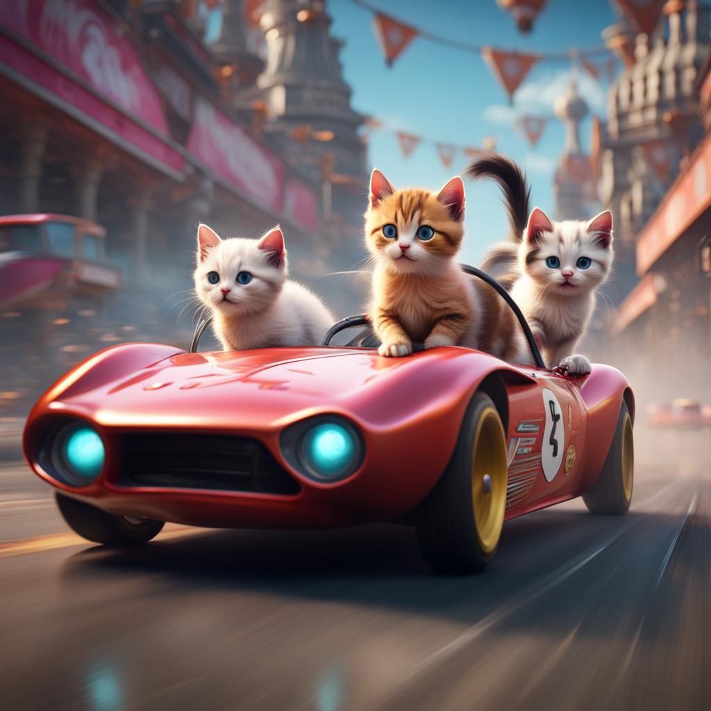 Kittens Racing Drag Cars: Detailed Matte Painting