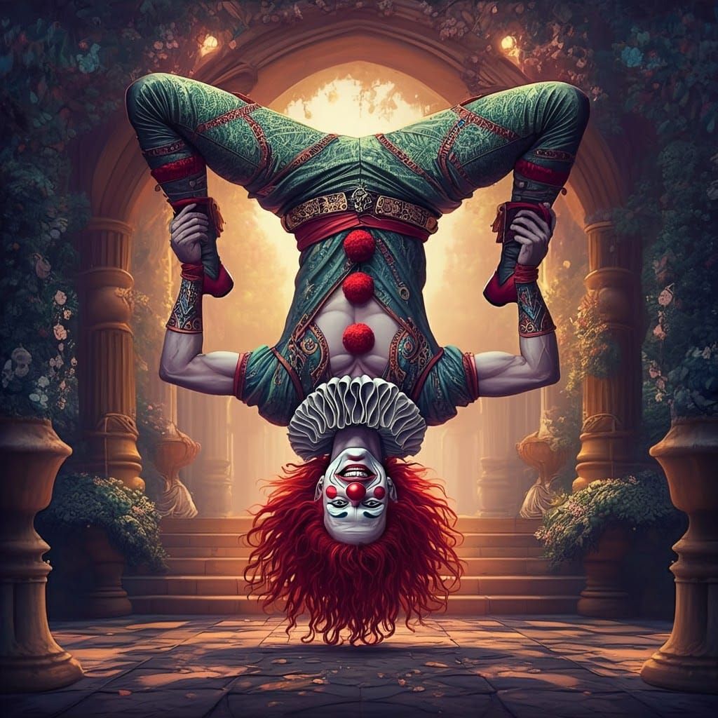 Ornate Clown in Acrobatic Pose Illustration