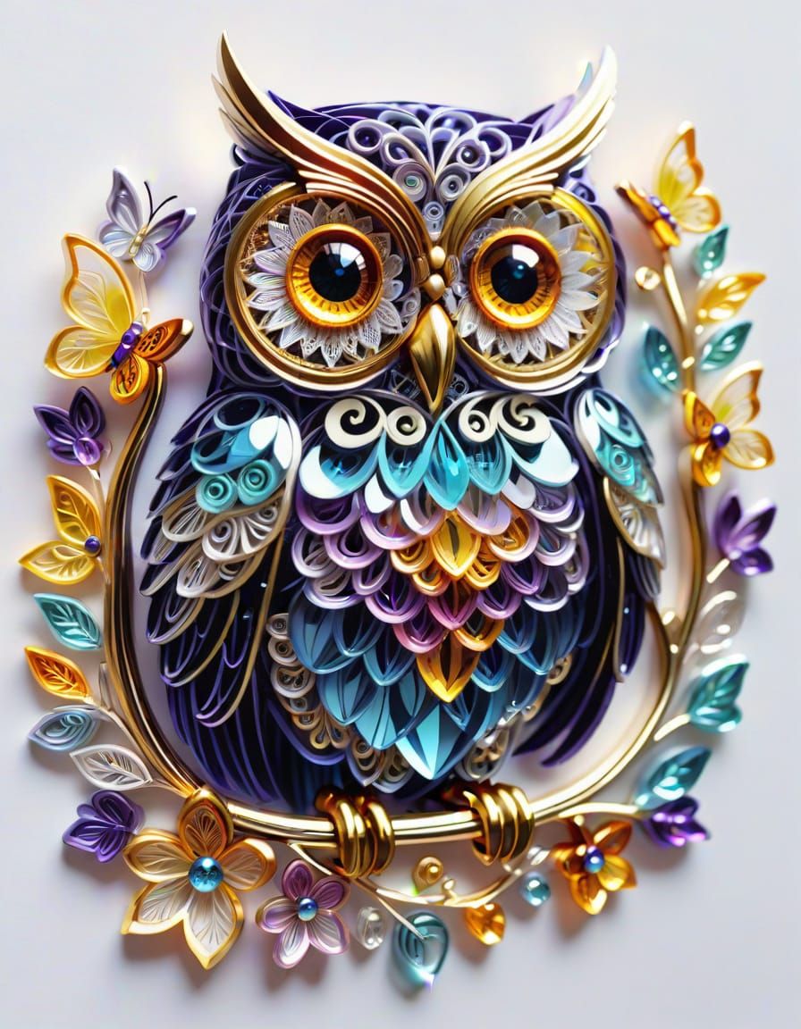 Ethereal Crystal Owl in Resplendent Filigree