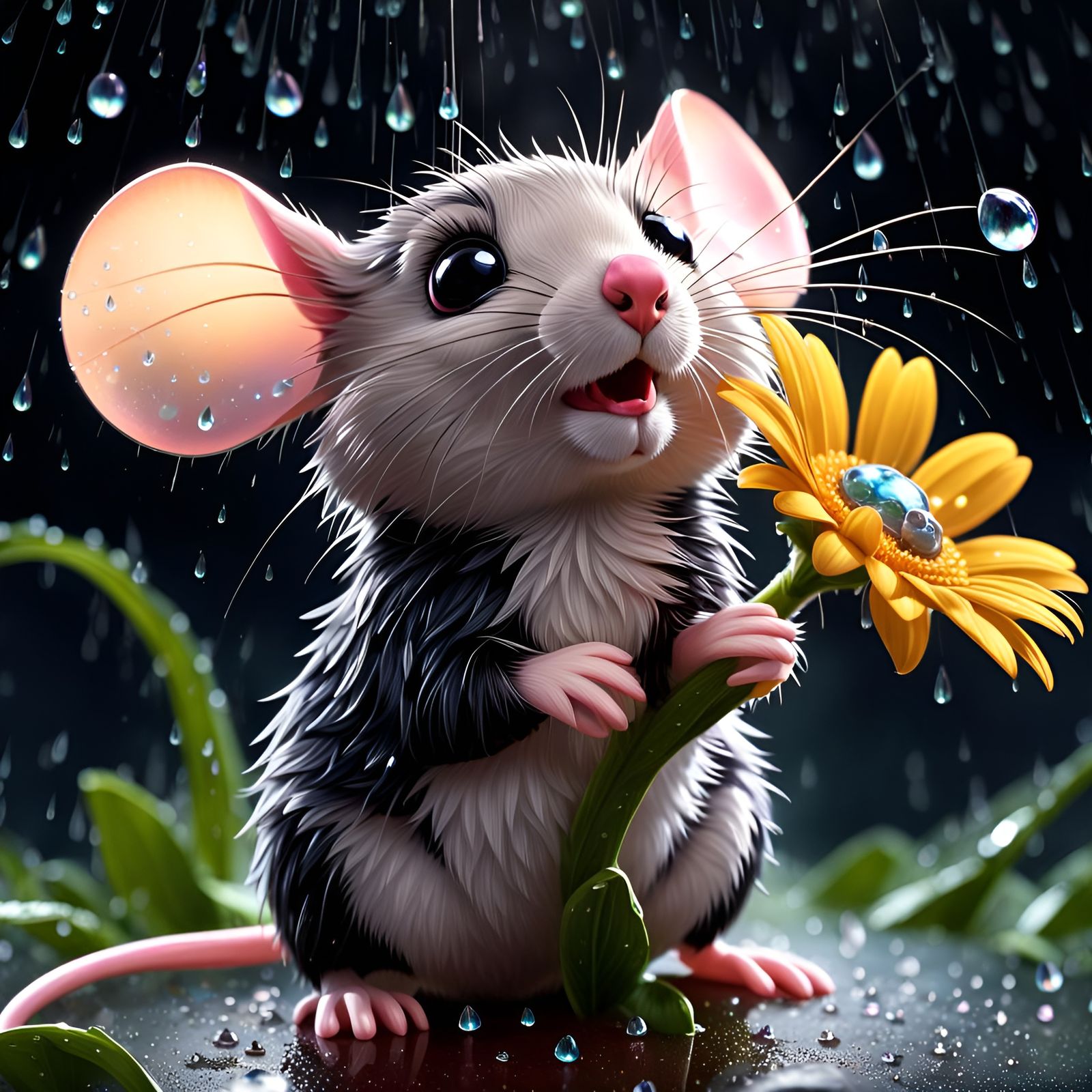 Cute Mouse in Rain, Crystal Style Digital Art