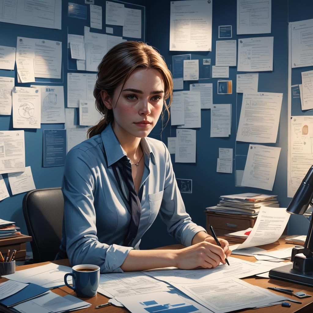 Hyperrealistic Emma Surrounded by Job Offers