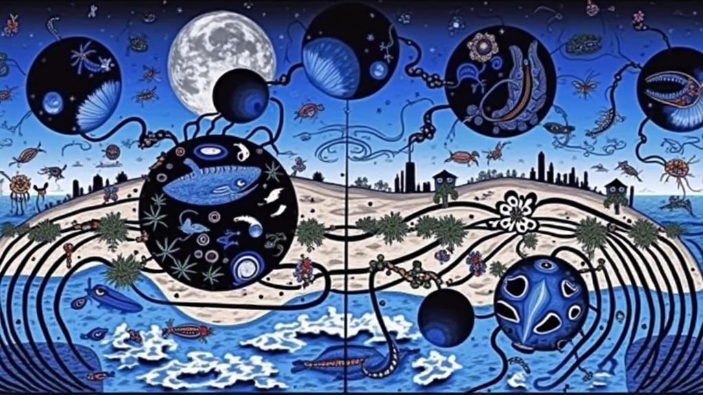 Huichol Yarn Painting World Map with Animals