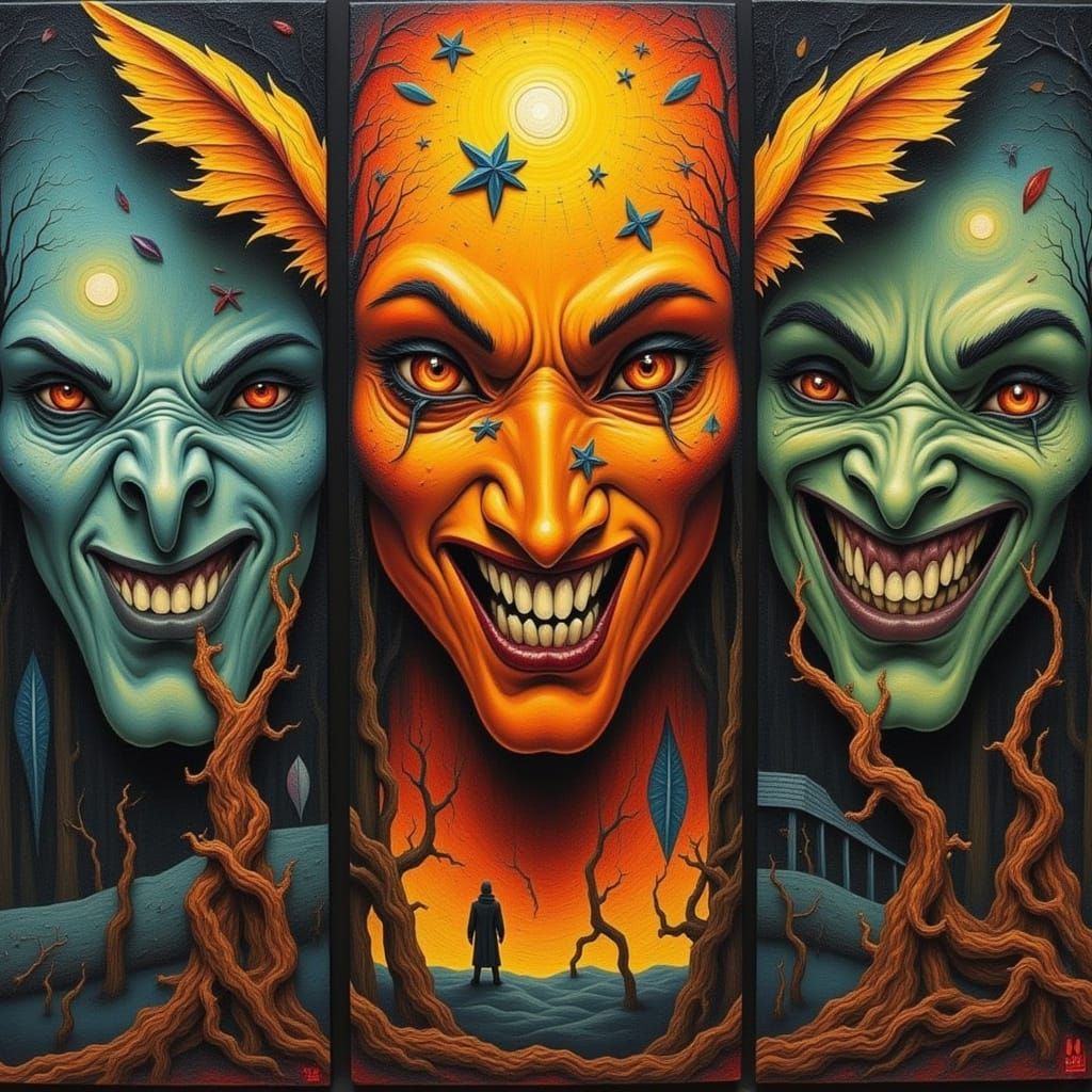 Triptych: Pirate, Native American, Post-Apocalyptic Fusion