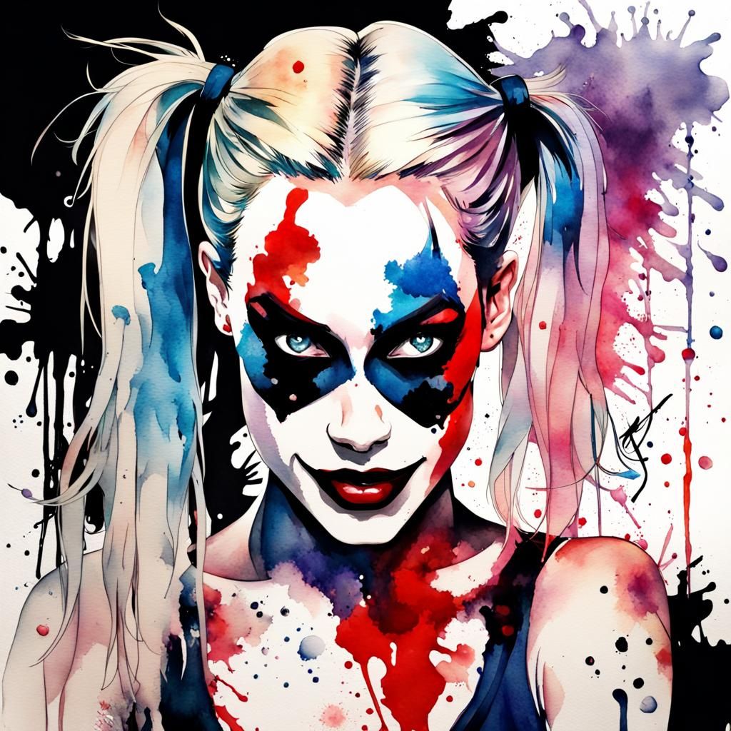 Watercolor Splash Art of Harley Quinn
