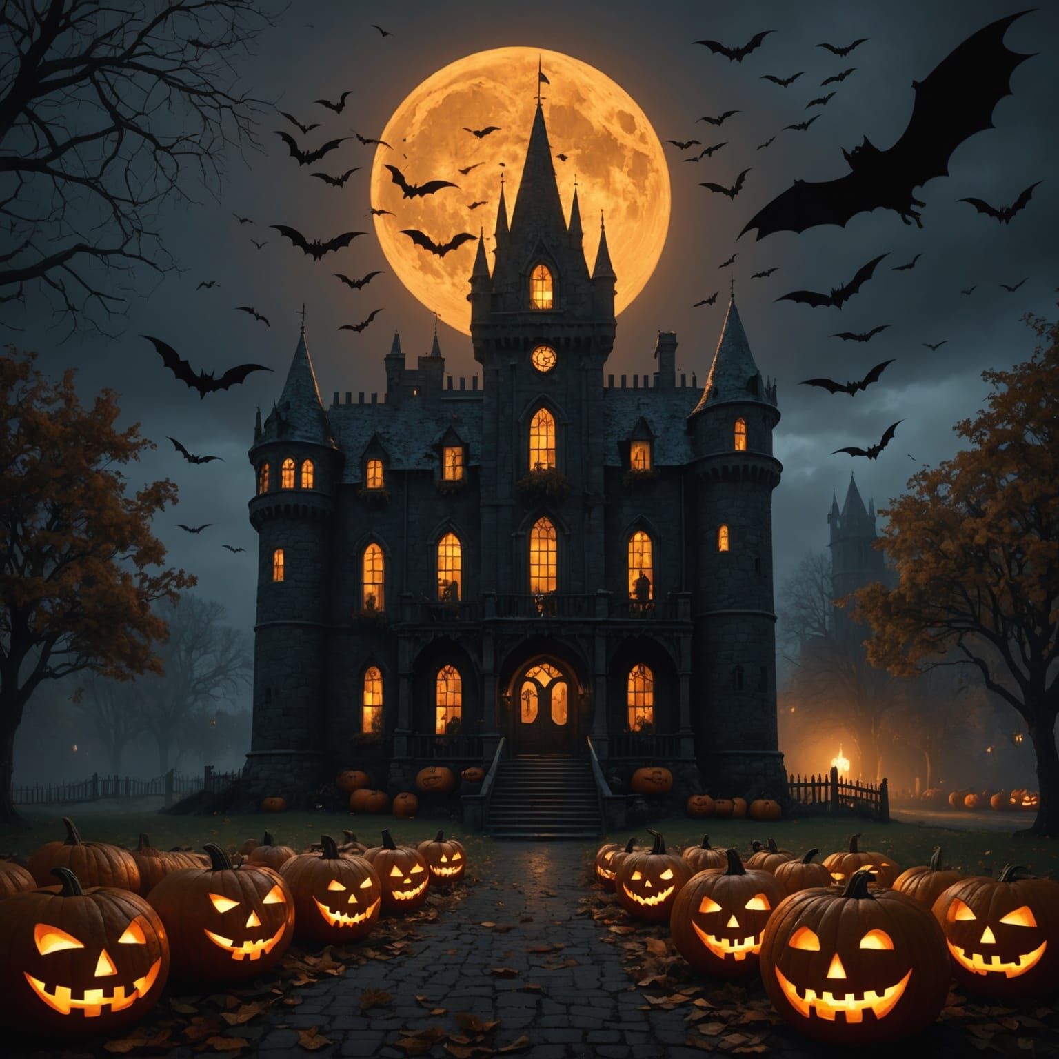 Dark Fantasy Castle with Headless Horseman
