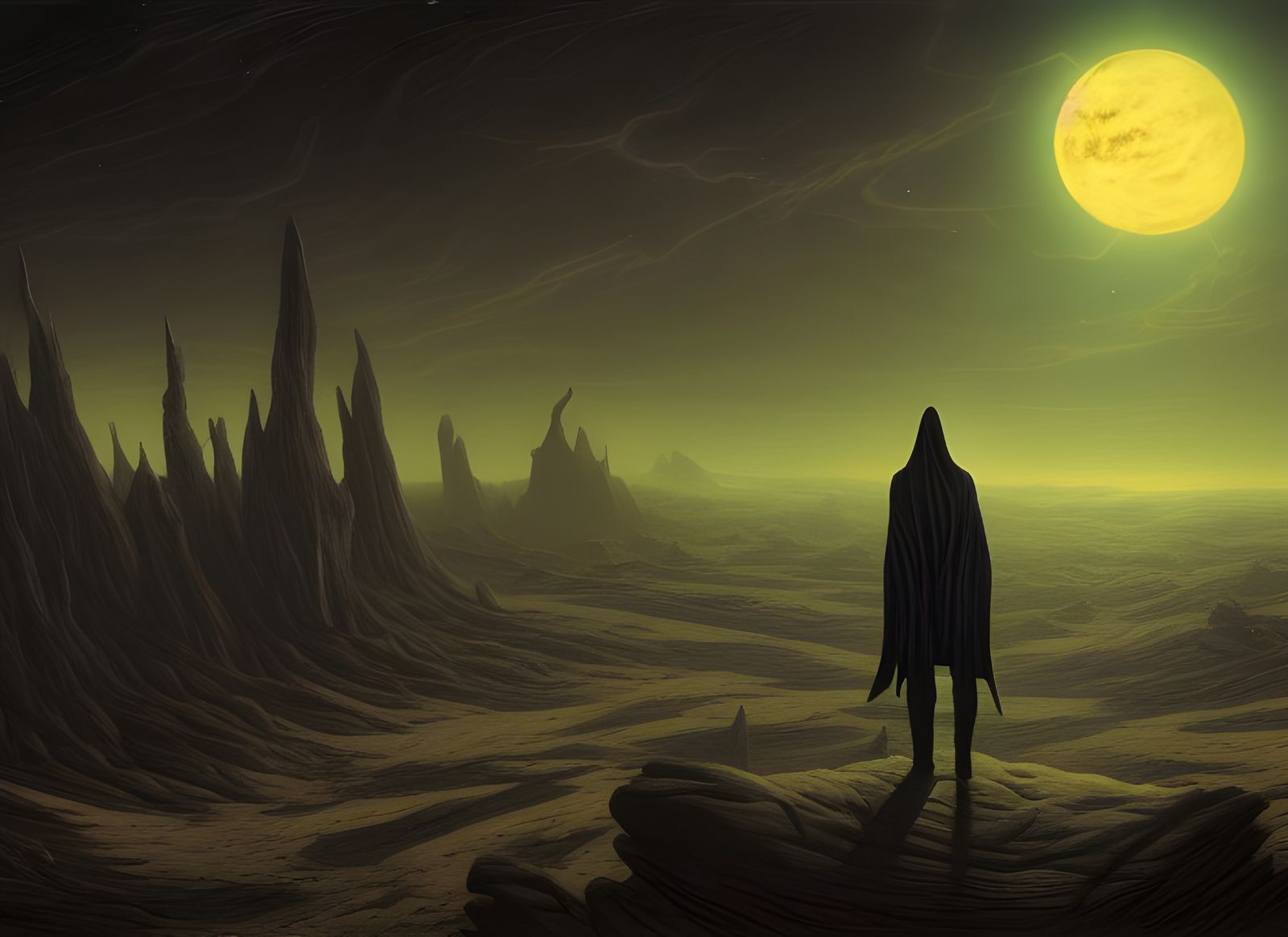 Horror Space Landscape with Grim Reaper