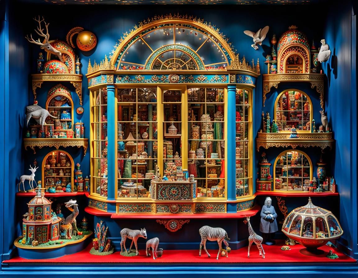 Maximalist Toy Shop Window in Storybook Style