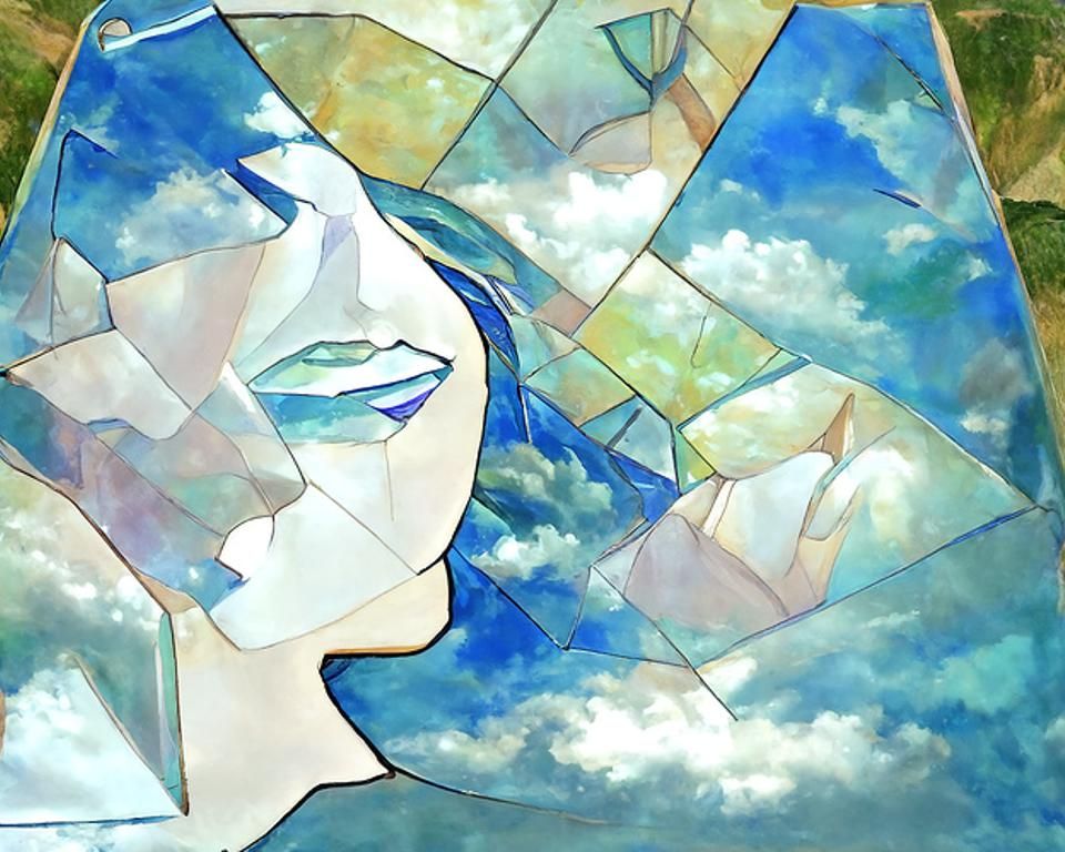 Crystal Cubism Woman Portrait in Stained Glass Style