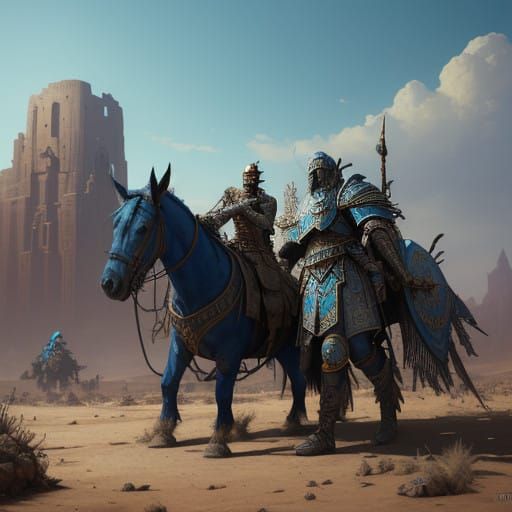 Ancient Warrior Armor in a Deep Blue Realm