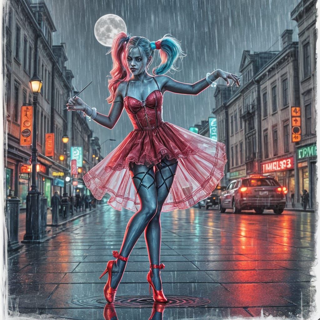 double exposure  Harley Quinn colour 
vintage photorealistic ,retrotransparent sticker-sticker in the form of a neon out...