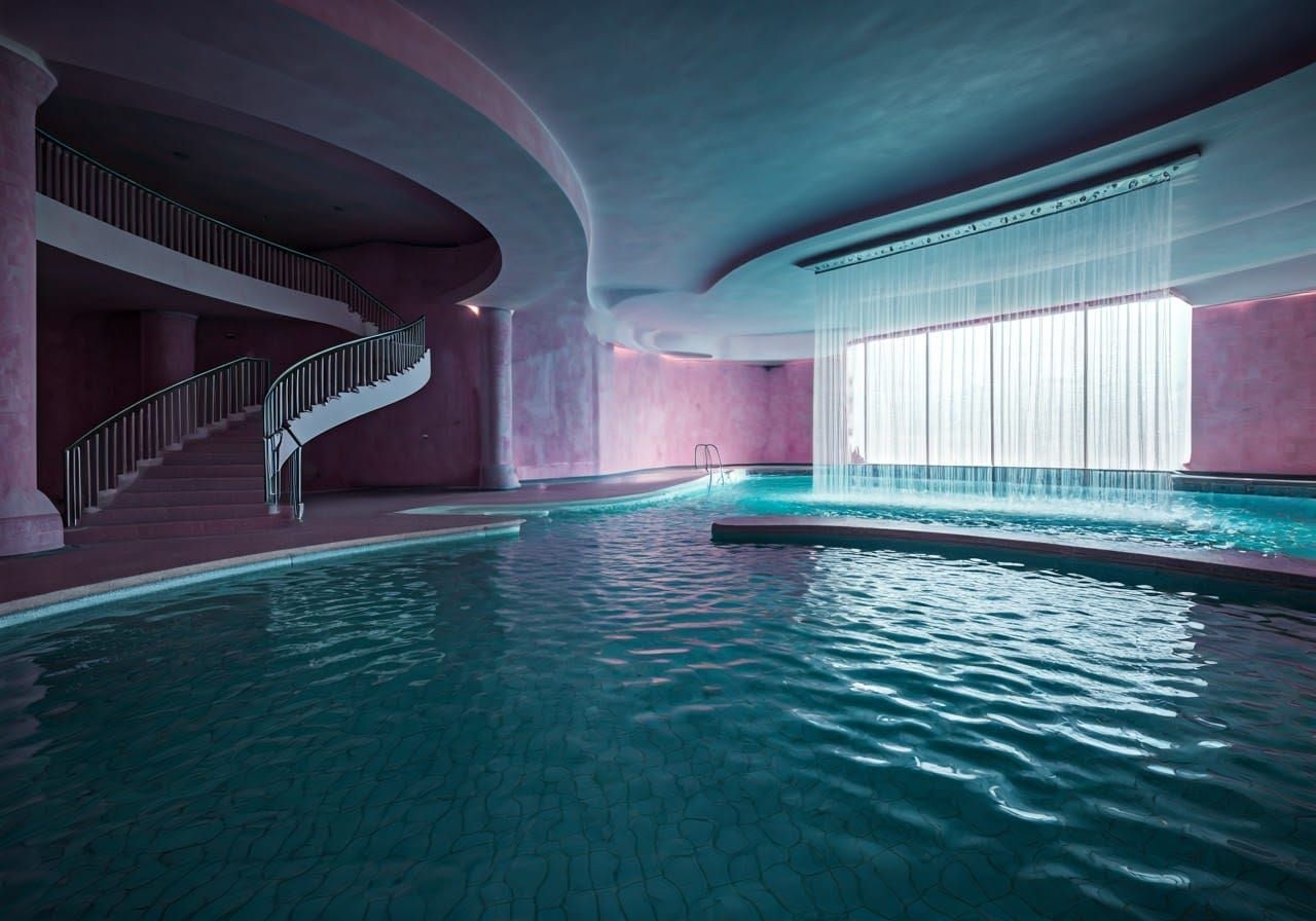 Space Age Pool with Waterfall in High Definition