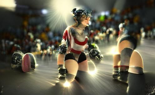 Roller Derby Women in Frank Miller Style