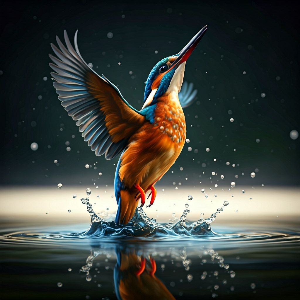 Kingfisher Diving: Neo-Impressionist Oil Painting