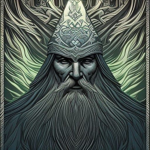 Symmetrical Wizard Portrait in Comic Book Style