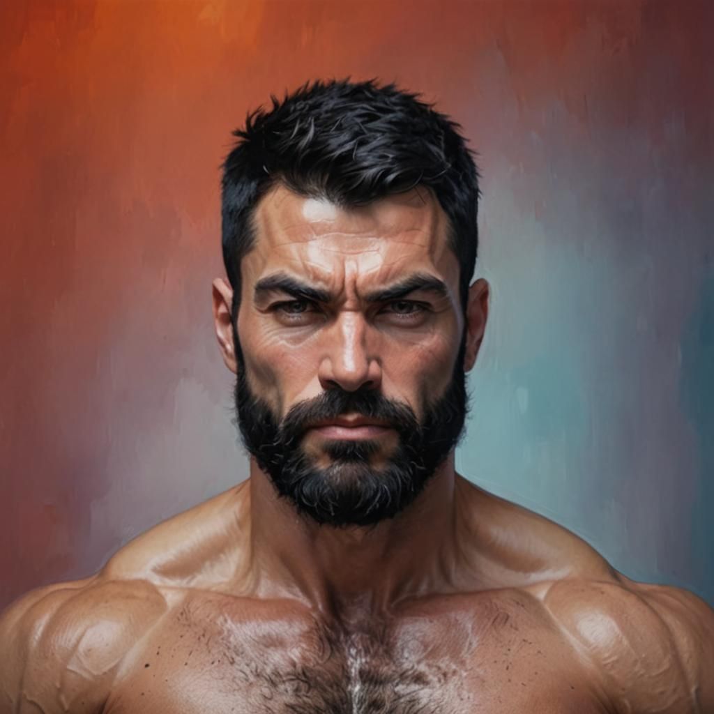 Hirsute Bodybuilder Portrait with Trimmed Beard