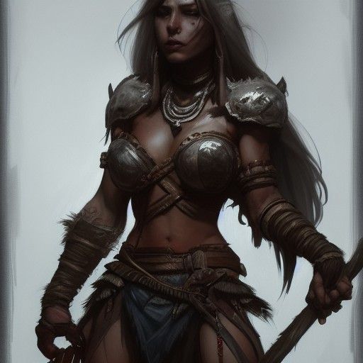 Drow Barbarian Girl in Dark Fantasy Style