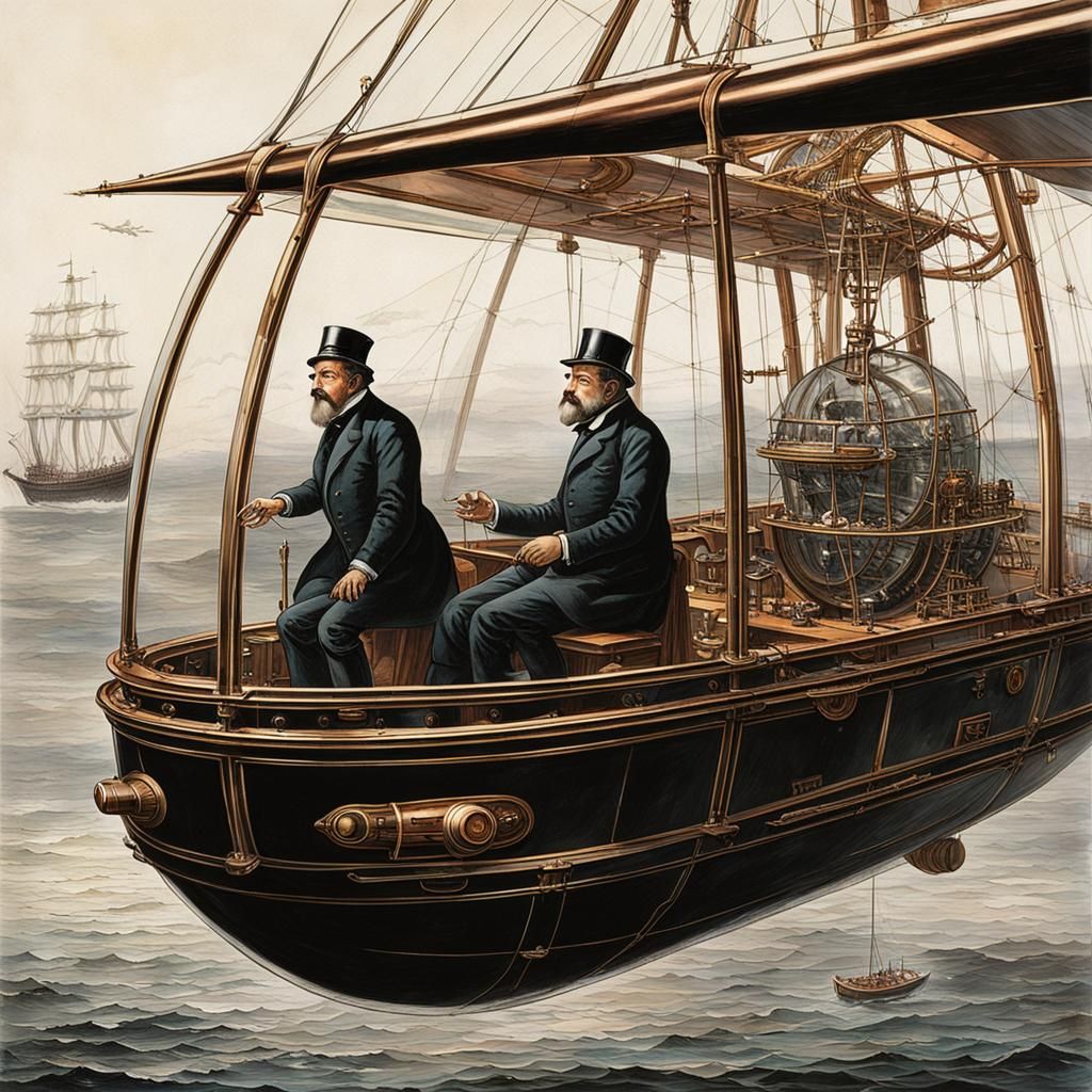 Verne and Wells Aboard Master of the World Airship
