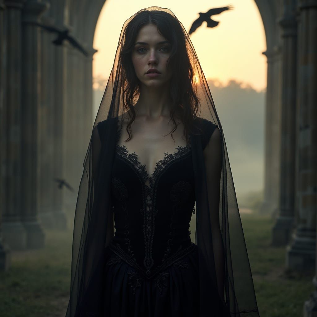 Gothic Victorian Goddess in Cathedral Ruins