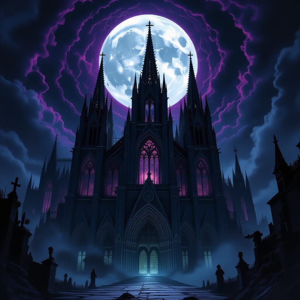 Obsidian Gothic Cathedral in Dark Fantasy Style