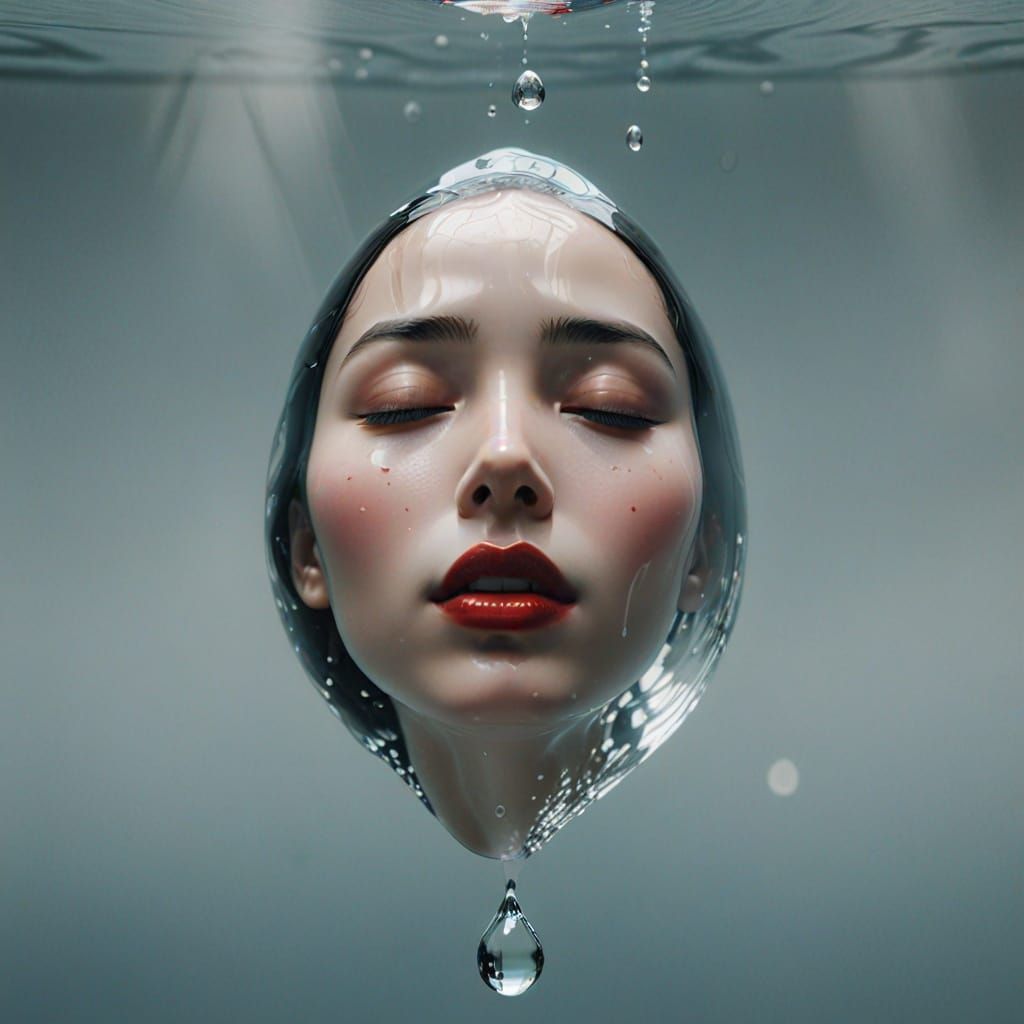 Floating Water Droplet with Sighing Face